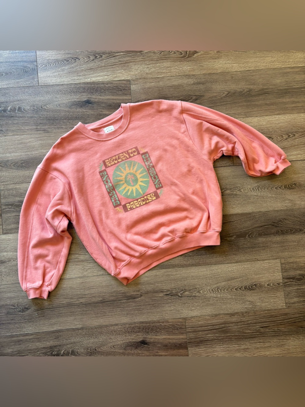 Billabong Coral “Return to Paradise” Graphic Crewneck Pullover Large